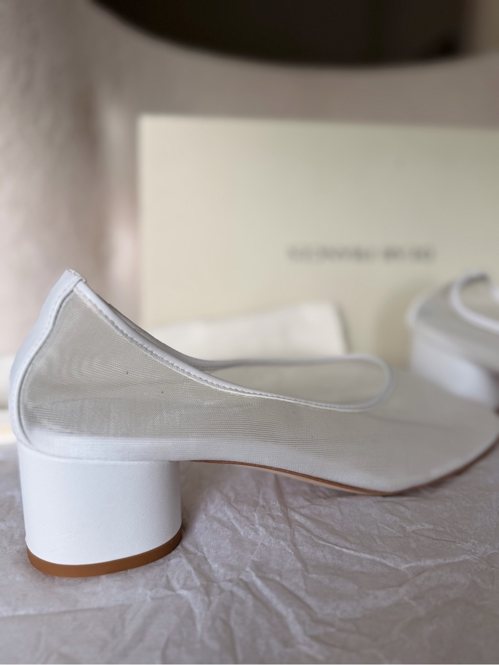 Dear Frances White Mesh Block Heel Pumps